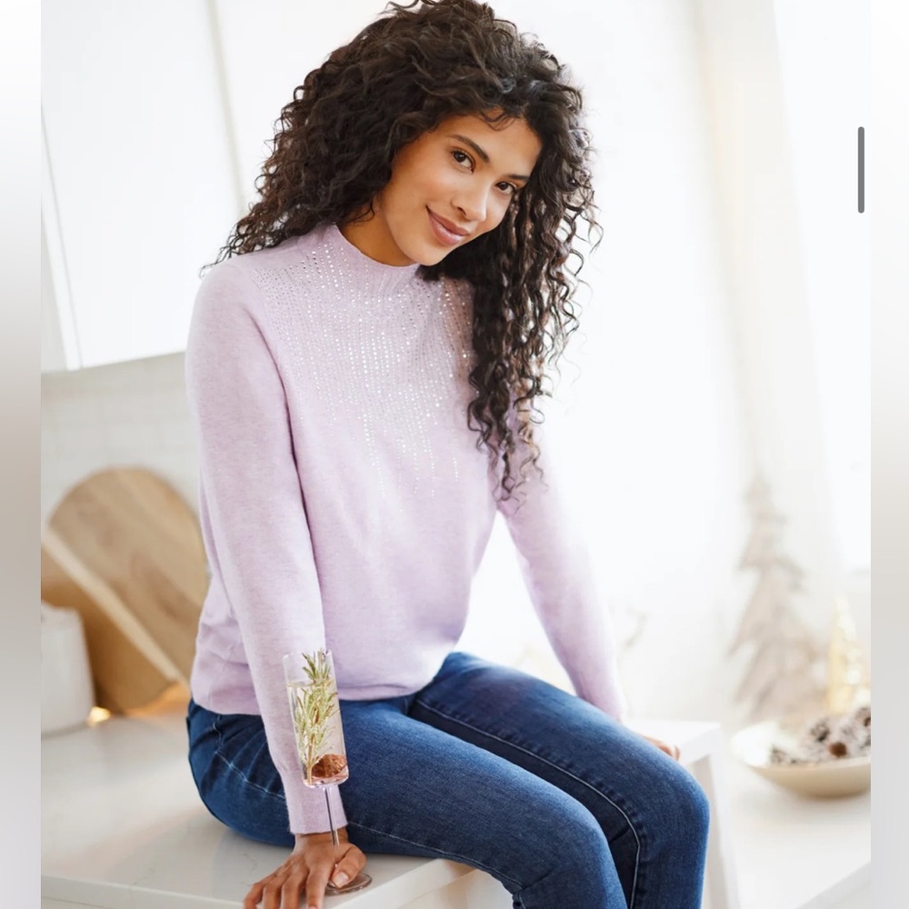 Laura Rhinestone Mock Neck Sweater Orchid Purple